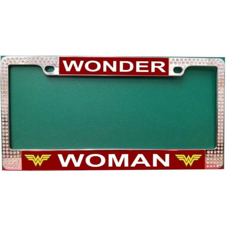 wonder woman superhero dc chrome license plate frame double white crystals