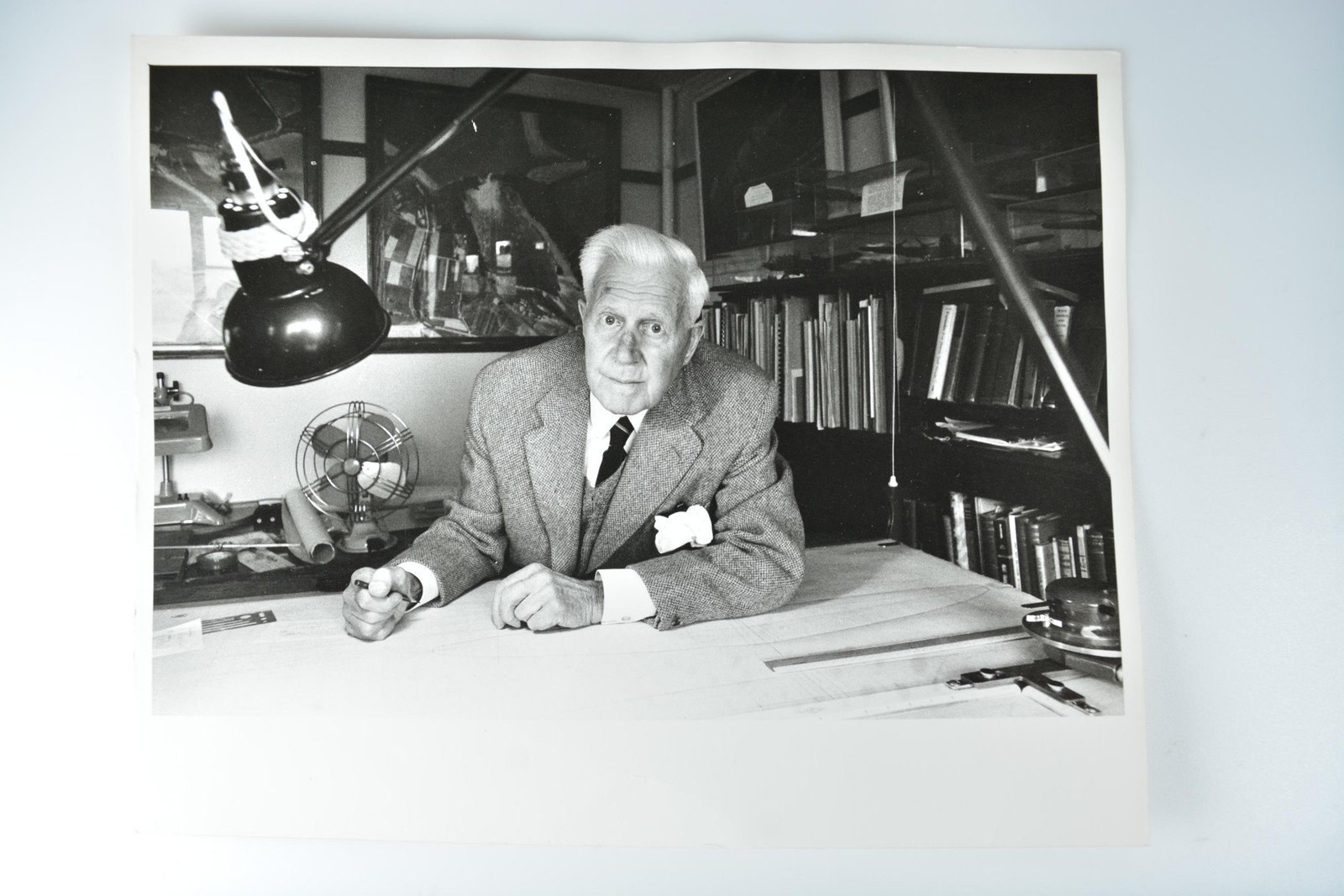 Dr Barnes Wallis Desk Drafting Table TV Times c1960s VTG Photo