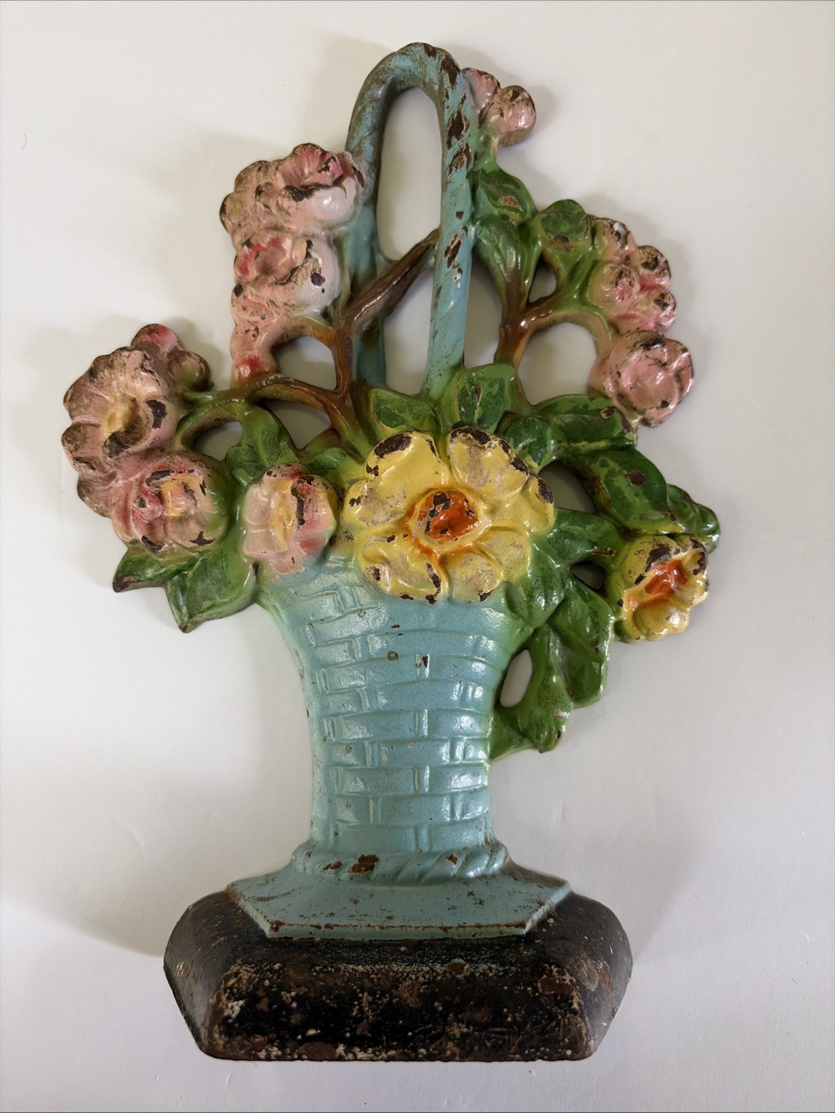 Antique Hubley Cast Iron Doorstop #329 Apple Blossom Flower Basket Antique Hubley Cast Iron Doorstop #329 Apple Blossom Flower Basket