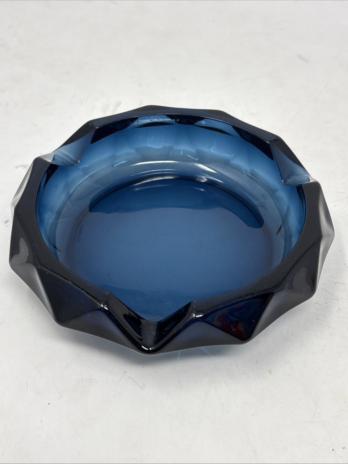 Vintage MCM Viking Glass Diamond Point Blue Bluenique Cigar Ashtray Bowl 6” Vintage MCM Viking Glass Diamond Point Blue Bluenique Cigar Ashtray Bowl 6”