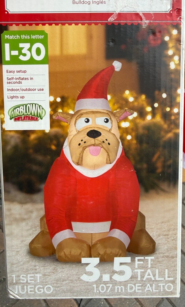 HTF 2020 Gemmy Airblown Inflatable English Bulldog Christmas Hat Lighted 3.5Ft HTF 2020 Gemmy Airblown Inflatable English Bulldog Christmas Hat Lighted 3.5Ft