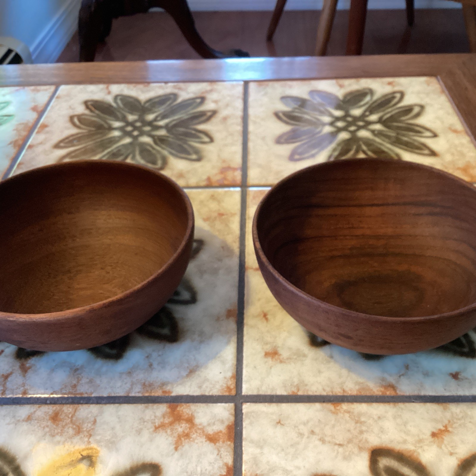Pair Kay Bojesen Old Growth Danish Teak Wood Hand Turned Bowls - 1950's Pair Kay Bojesen Old Growth Danish Teak Wood Hand Turned Bowls - 1950's