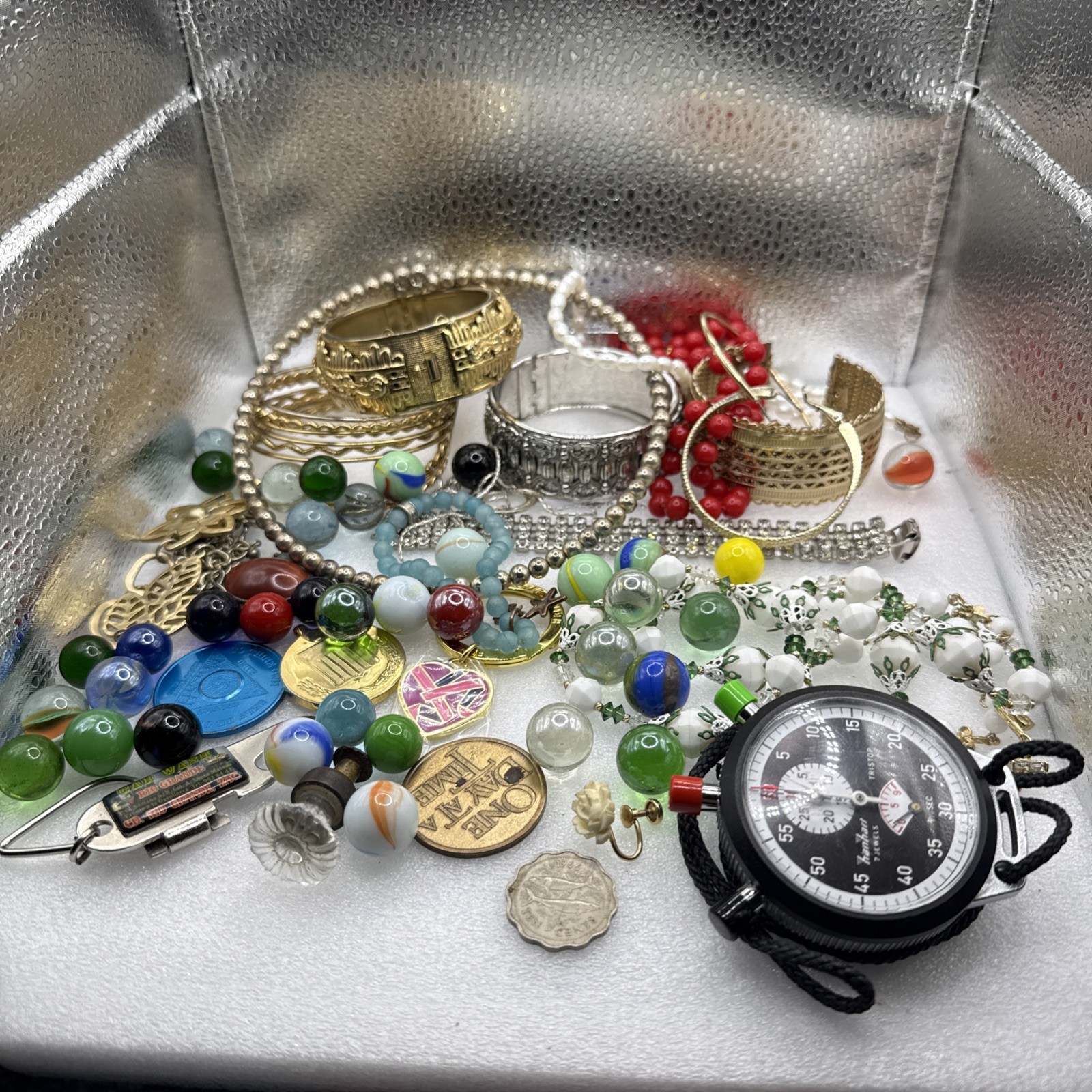 Vintage Junk Drawer Lot Jewelry Buttons Earrings Etc Lot 18 - F