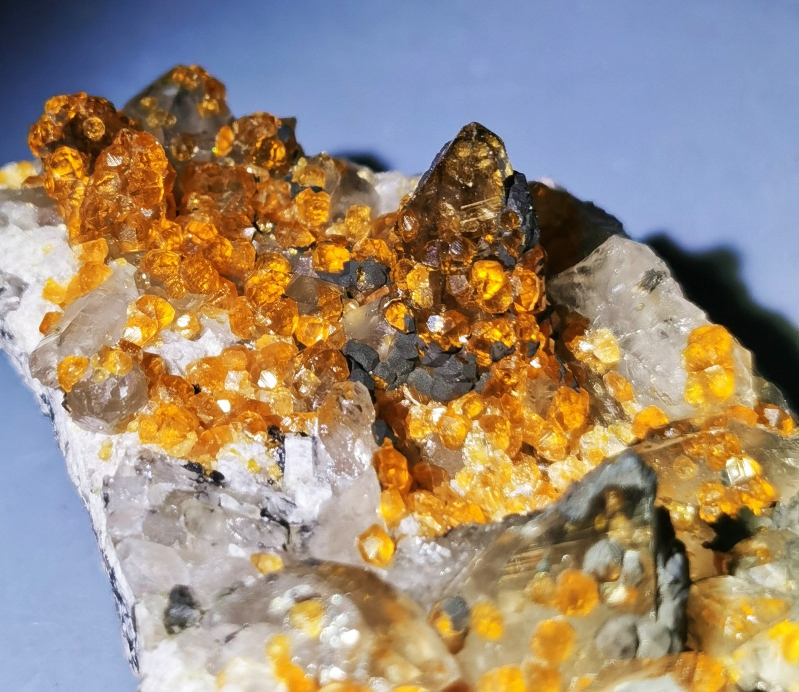 Brilliant orange spessartine red Garnet and Smoky Quartz Crystal China