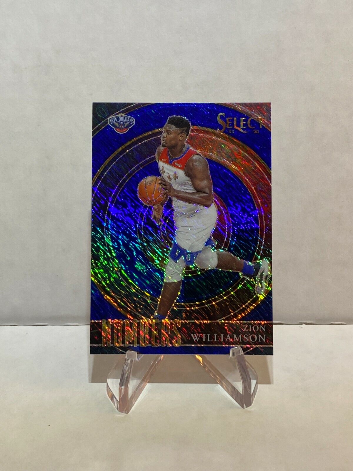 2020-21 Panini Select #13 Zion Williamson Numbers Blue Flash Prizm SP 