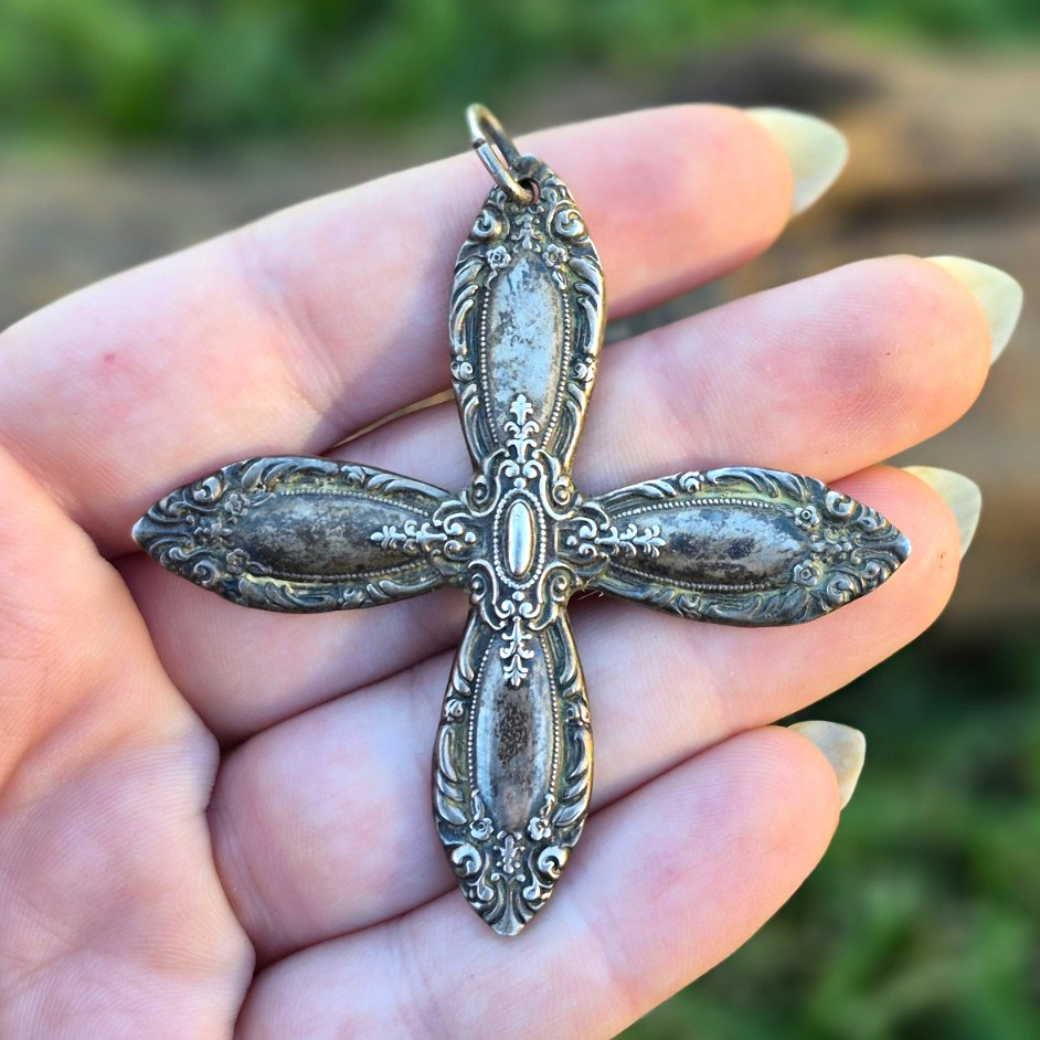 Vintage Towel Sterling Ornate Cross Ornament Vintage Towel Sterling Ornate Cross Ornament