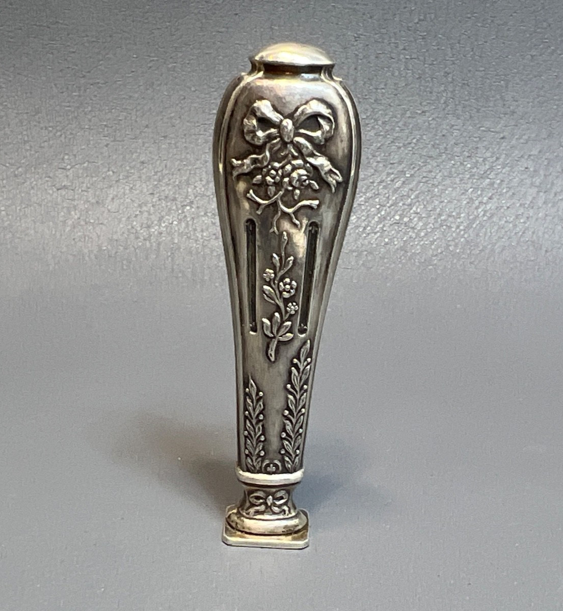 19c. French Empire Sterling Silver Wax Seal Stamp Ribbon Bow Empty Monogram Die