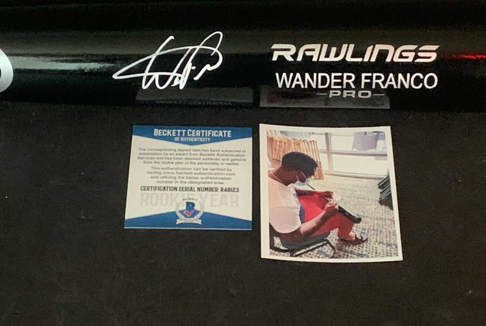 Wander Franco Tampa Bay Rays Signed Engraved Black Bat BECKETT ROOKIE COA White