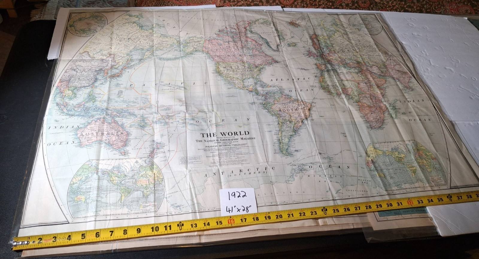 RARE antique 1922 THE WORLD map National Geographic original 41 RARE antique 1922 THE WORLD map National Geographic original 41
