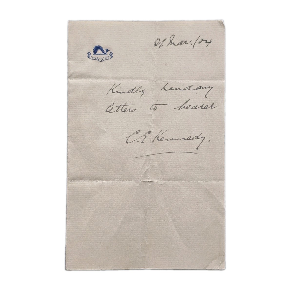 1904 Admiral Sir Charles Kennedy-Purvis Signed Letter Royal Navy WWII Autograph