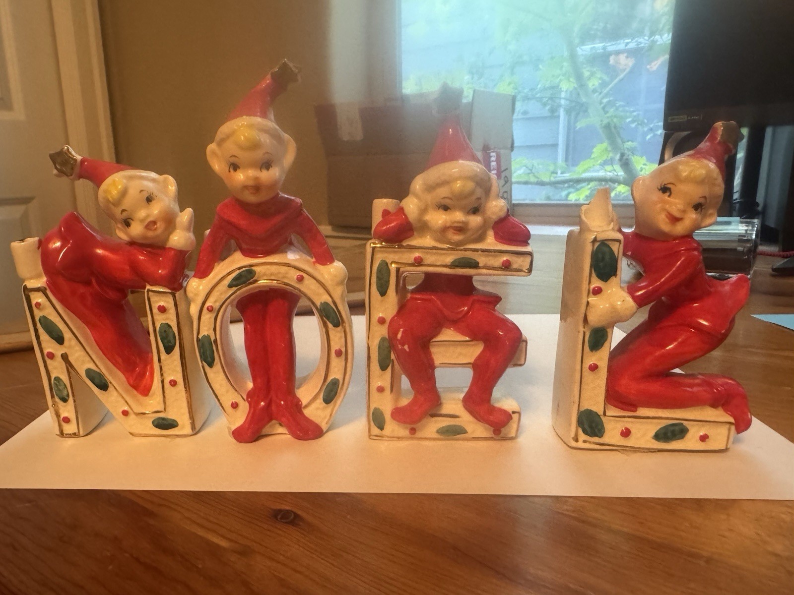 Vintage Japan Ceramic Christmas NOEL elves Candle Holders Vintage Japan Ceramic Christmas NOEL elves Candle Holders
