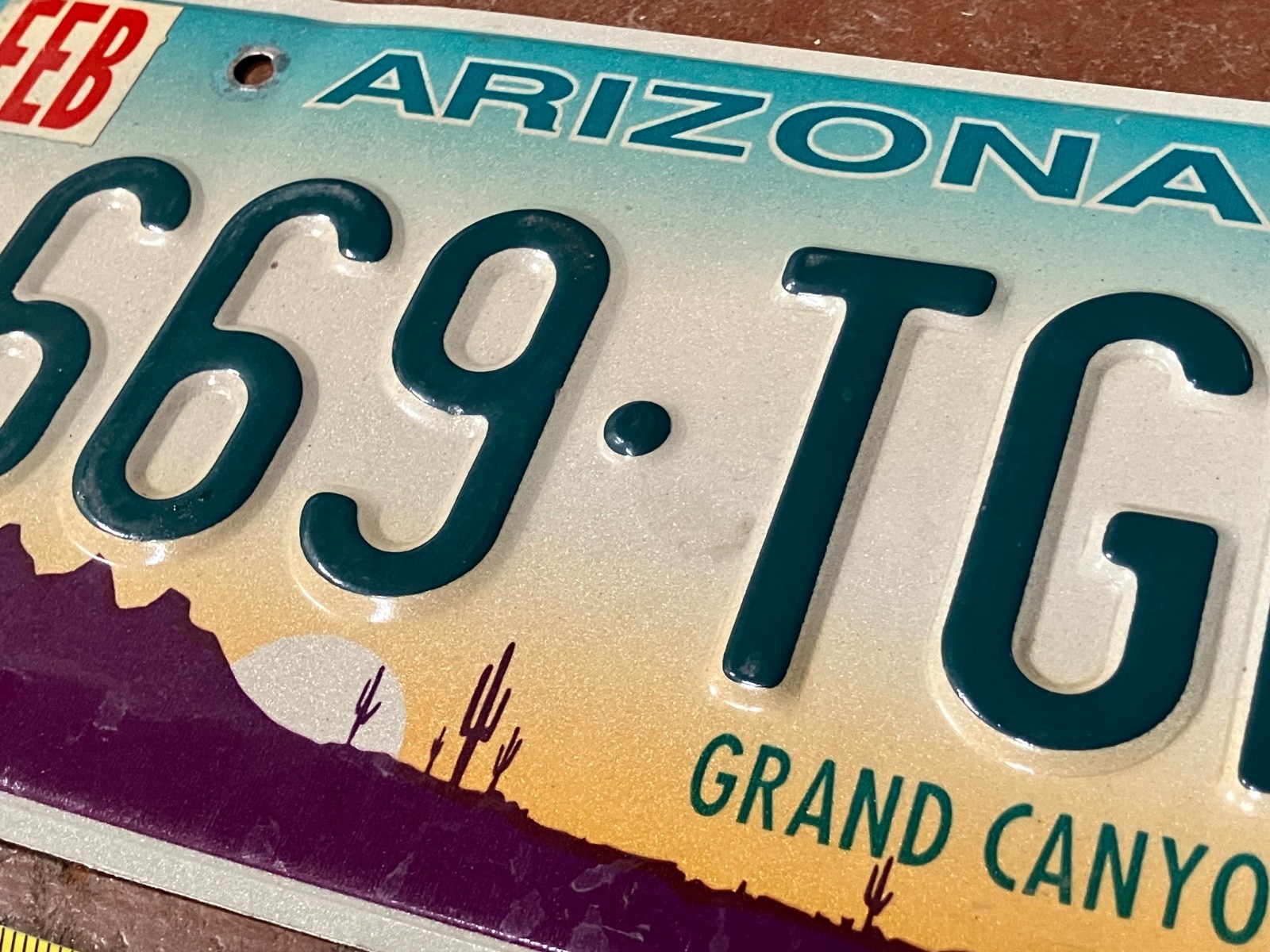 Arizona 1990s Saguaro Cactus, AZ License Plate No 669-TJK Colorful Paint, NICE Arizona 1990s Saguaro Cactus, AZ License Plate No 669-TJK Colorful Paint, NICE