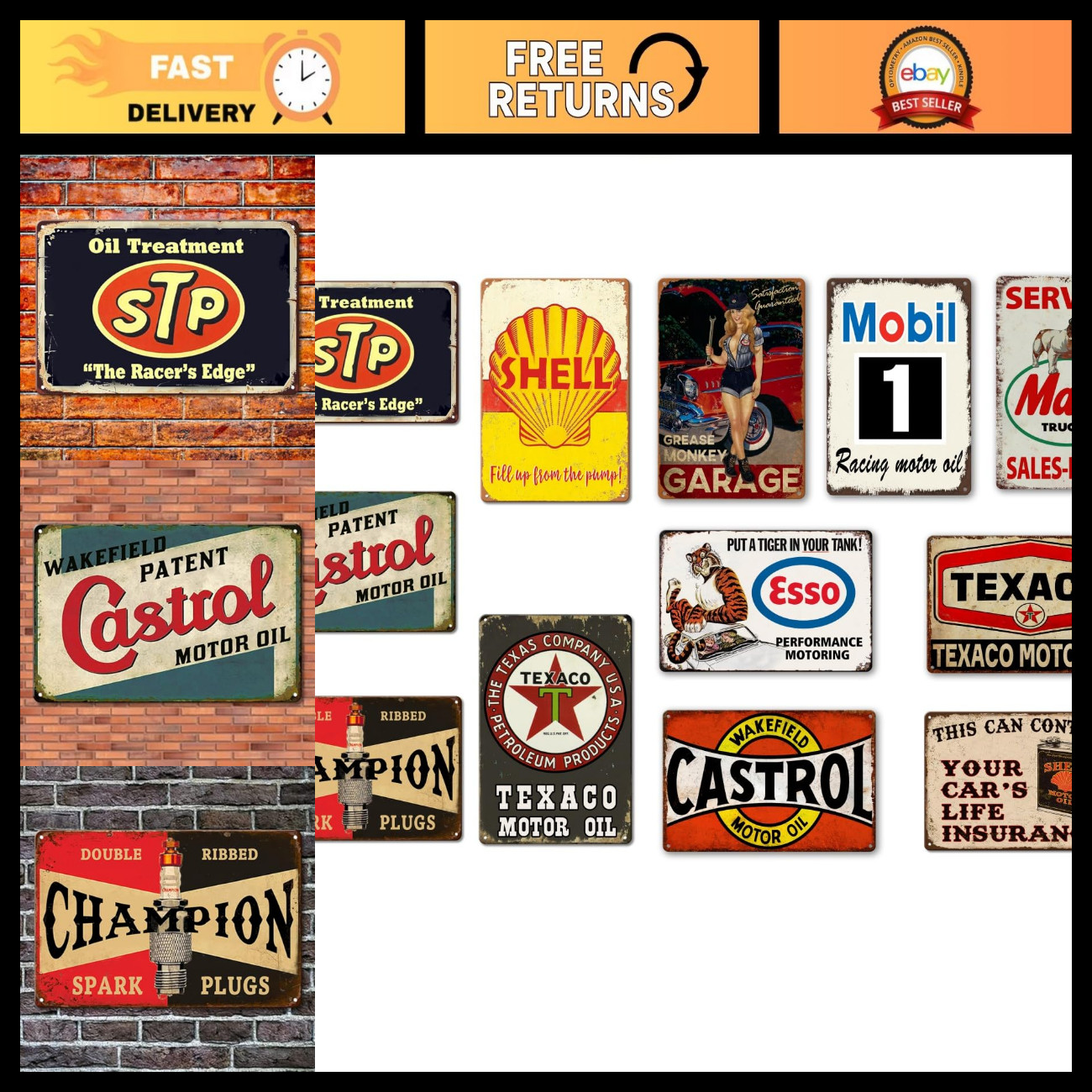 Vintage Metal Tin Signs - Retro Garage Wall Decor, Old Car & Gas Station Posters