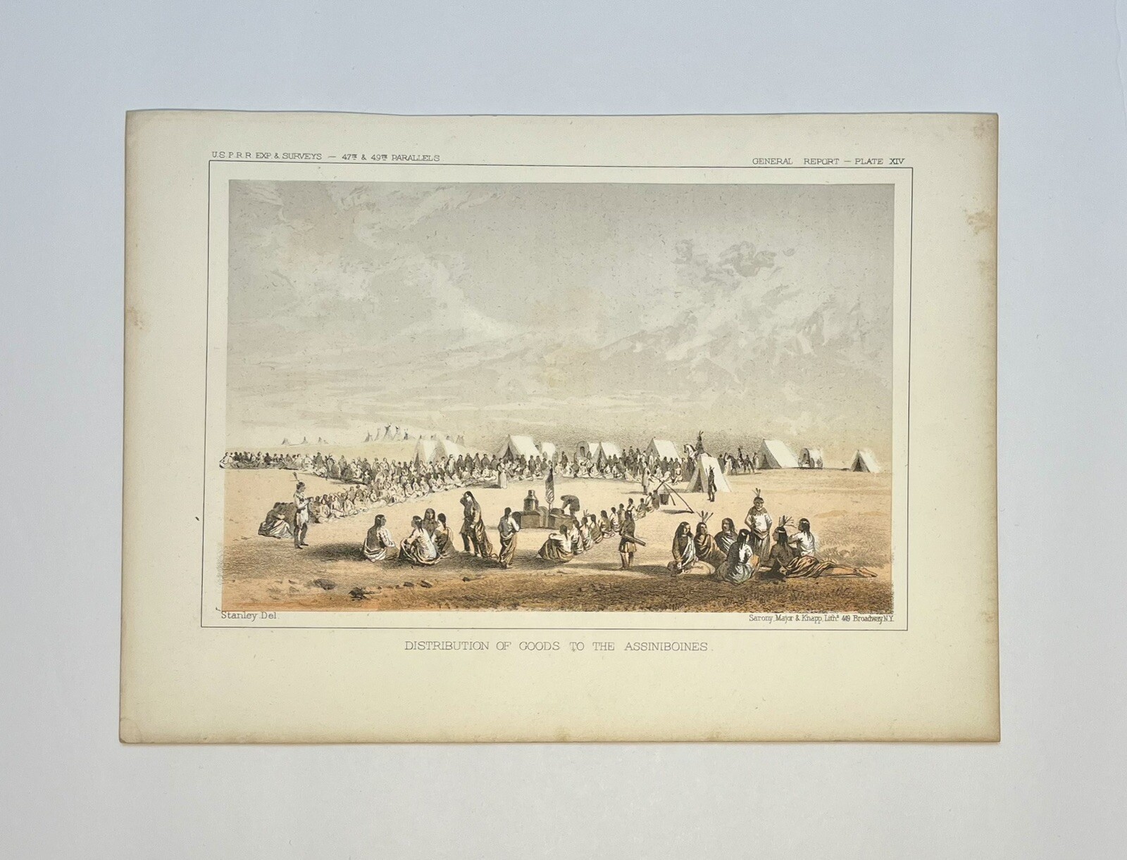 1855 John Mix Stanley Distribution of Goods Assiniboines Lithograph Pacific RR