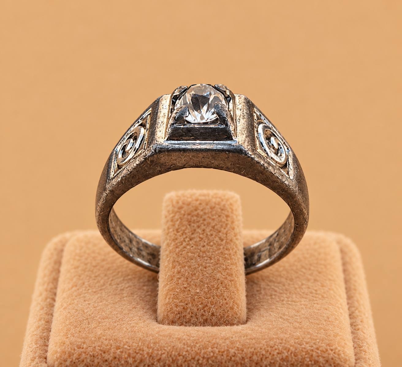 RARE ANCIENT AMAZING RING ROMAN SILVER COLOR ENGRAVED BEAUTIFUL STONE AUTHENTIC