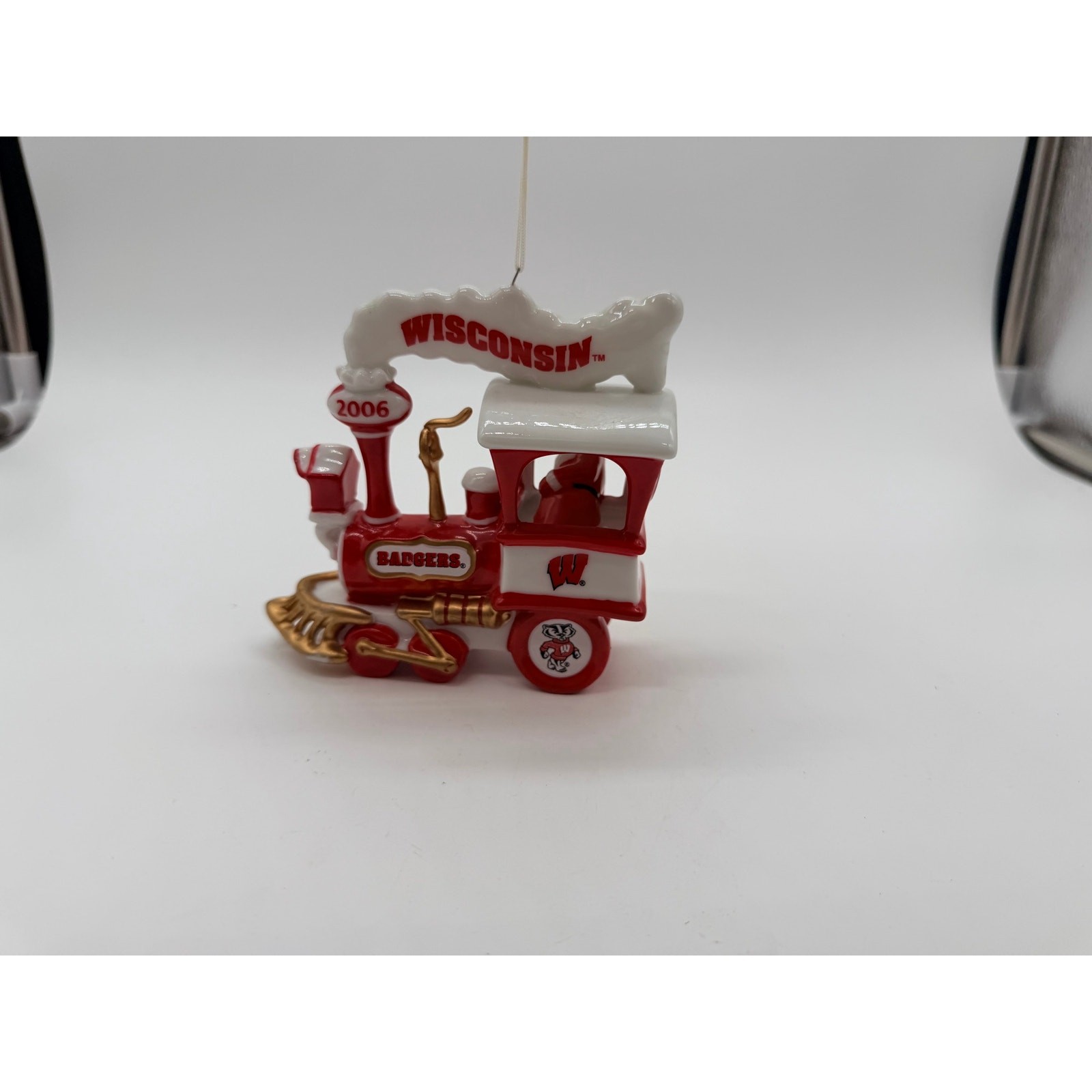 Vintage Wisconsin Badger Ceramic Train Santa Christmas Ornament 2006 Vintage Wisconsin Badger Ceramic Train Santa Christmas Ornament 2006