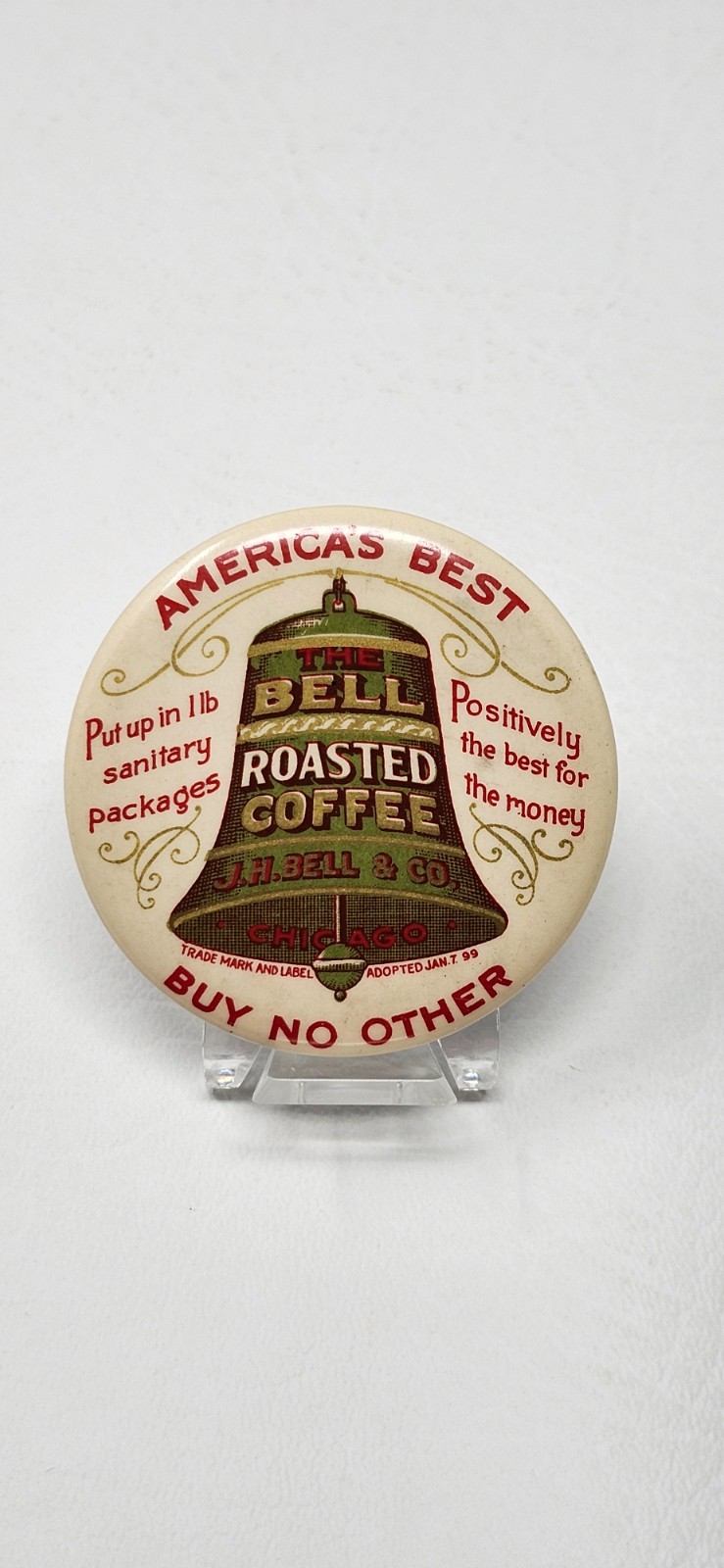 Vintage Chicago 1899 J.H. Bell & Co. Roasted Coffee Celluloid Advertising Mirror Vintage Chicago 1899 J.H. Bell & Co. Roasted Coffee Celluloid Advertising Mirror