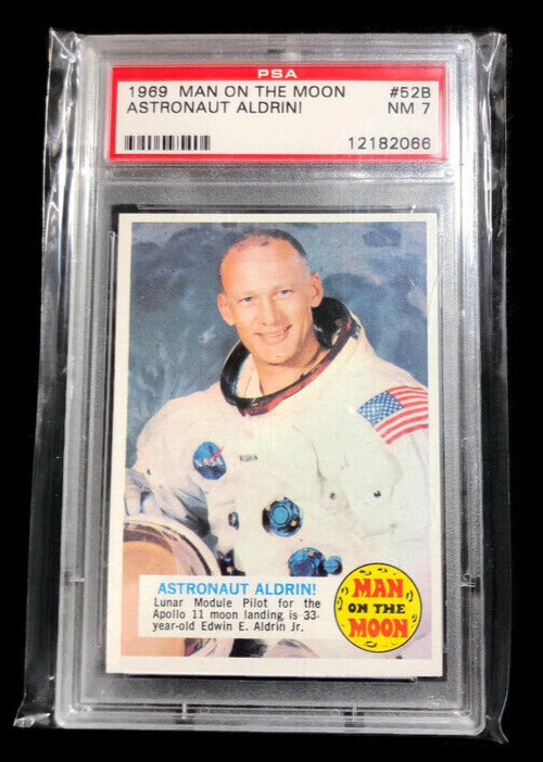 Original-1969 Topps Man on The Moon #52B Astronaut Buzz Aldrin PSA 7 NM-Rare