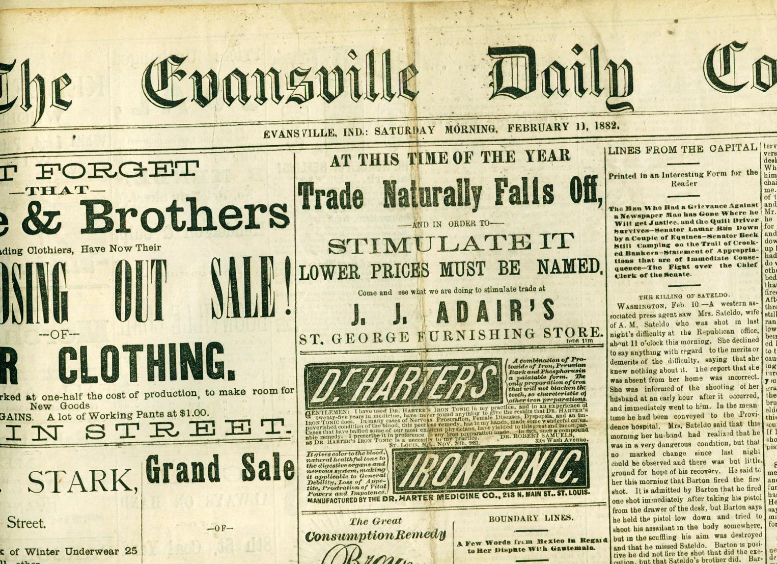 Newspaper Edwin Booth Theatre Ad John Wilkes Booth Brother Evansville 1882