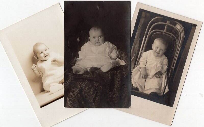 RPPC Lot of 3 Photos of Darling Babies One w Wicker Seat Vintage Postcards