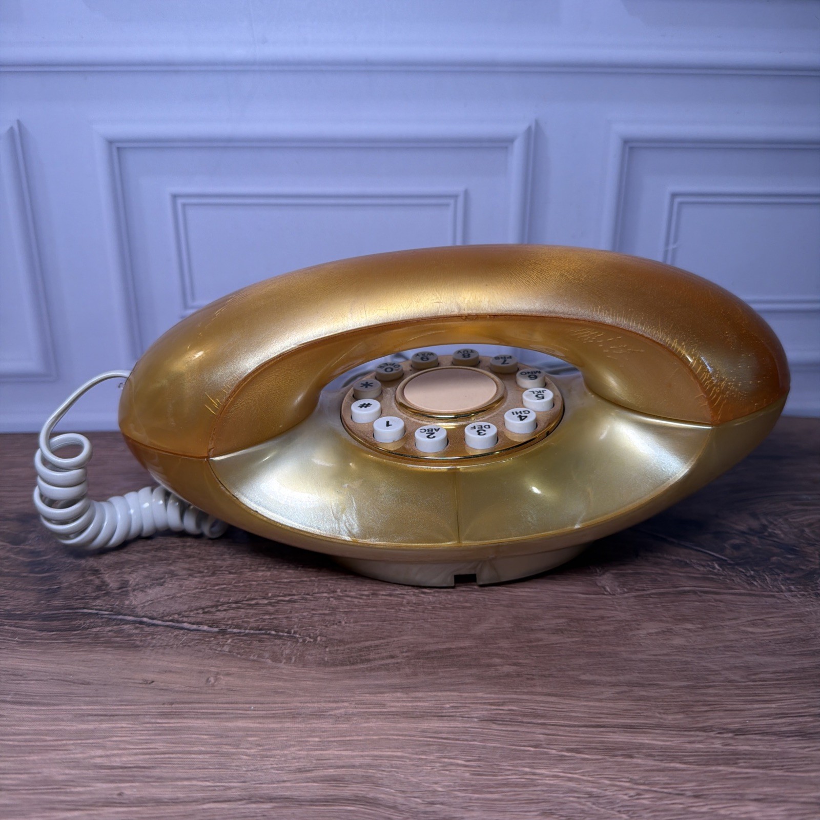 Vintage 1970s Western Electric Bell System Gold Donut Push Button Phone Vintage 1970s Western Electric Bell System Gold Donut Push Button Phone