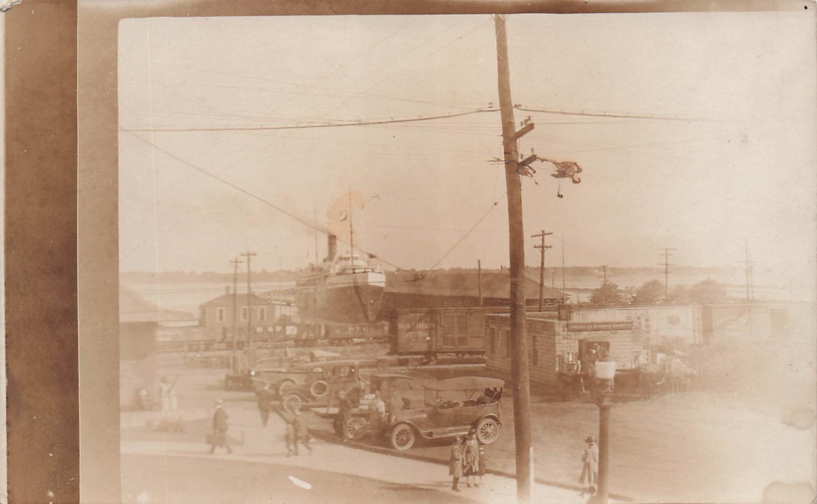 RPPC Mackinaw City Railroad Wharf Train Depot Harbor Michigan Photo Postcard 17A