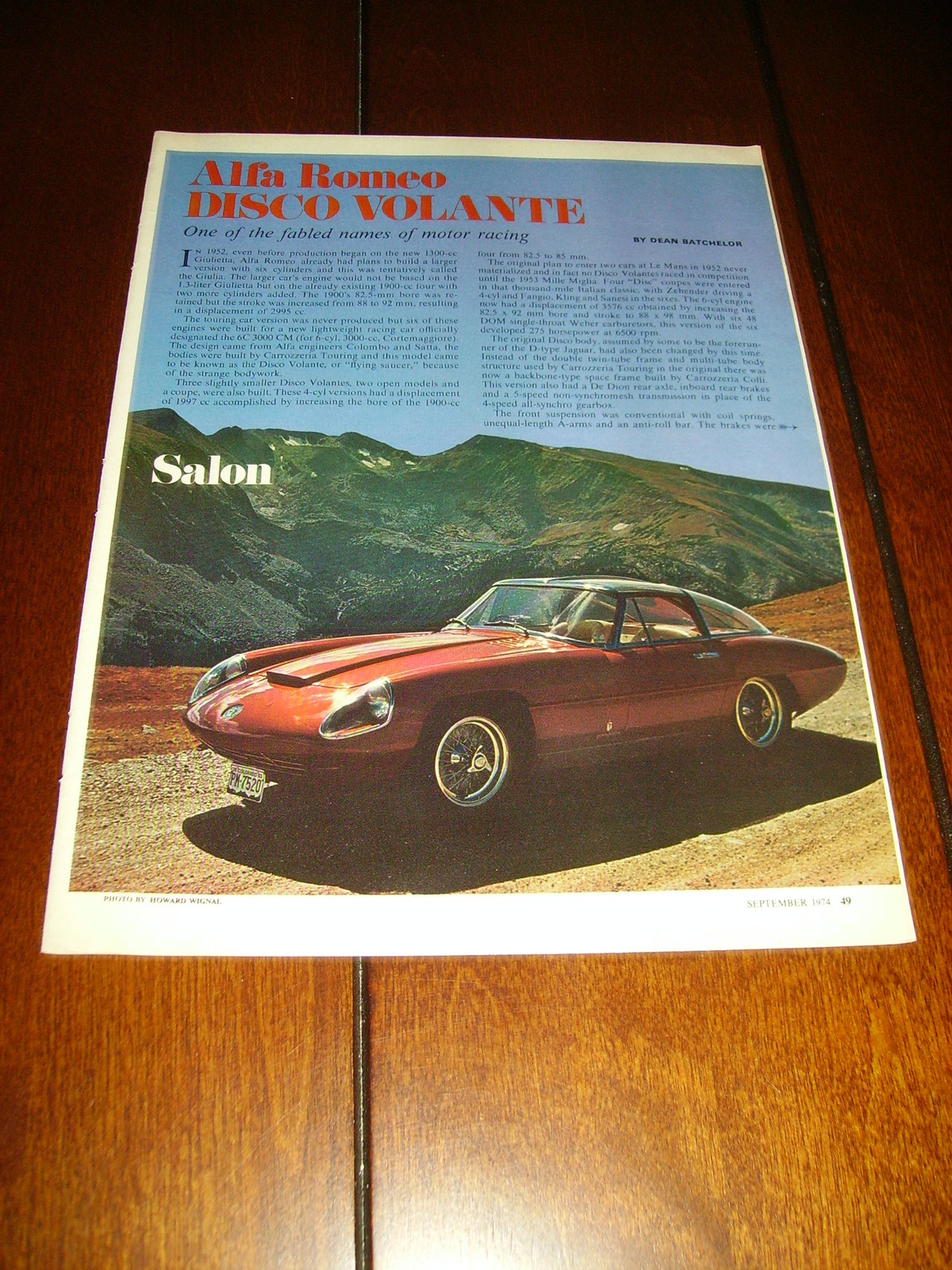 1952 - 1953 ALFA ROMEO DISCO VOLANTE ORIGINAL 1974 ARTICLE 1952 - 1953 ALFA ROMEO DISCO VOLANTE ORIGINAL 1974 ARTICLE