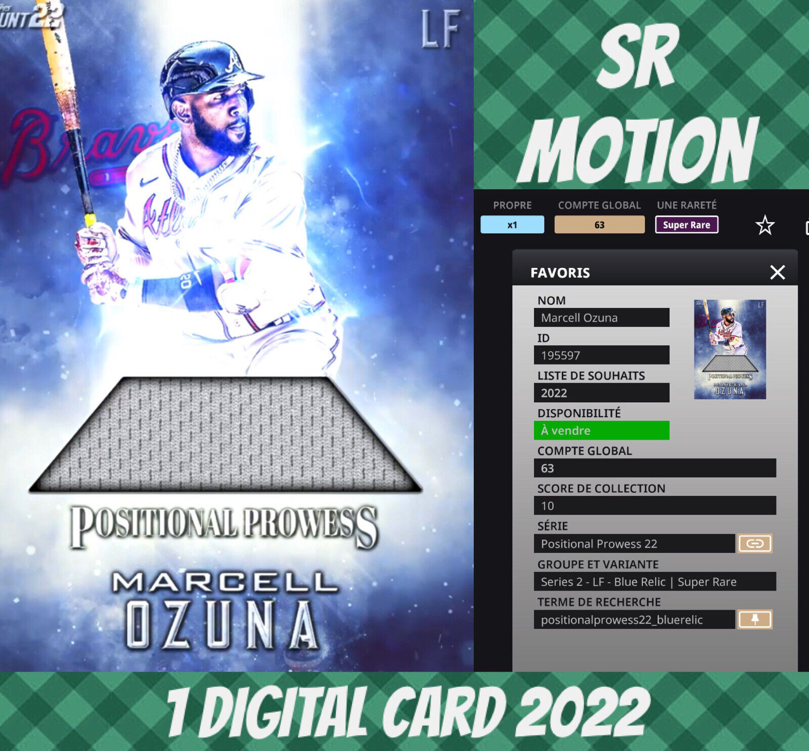 Topps Colorful 22 Marcell Ozuna SR Positional Prowess Relic Motion 2022 Digital Card