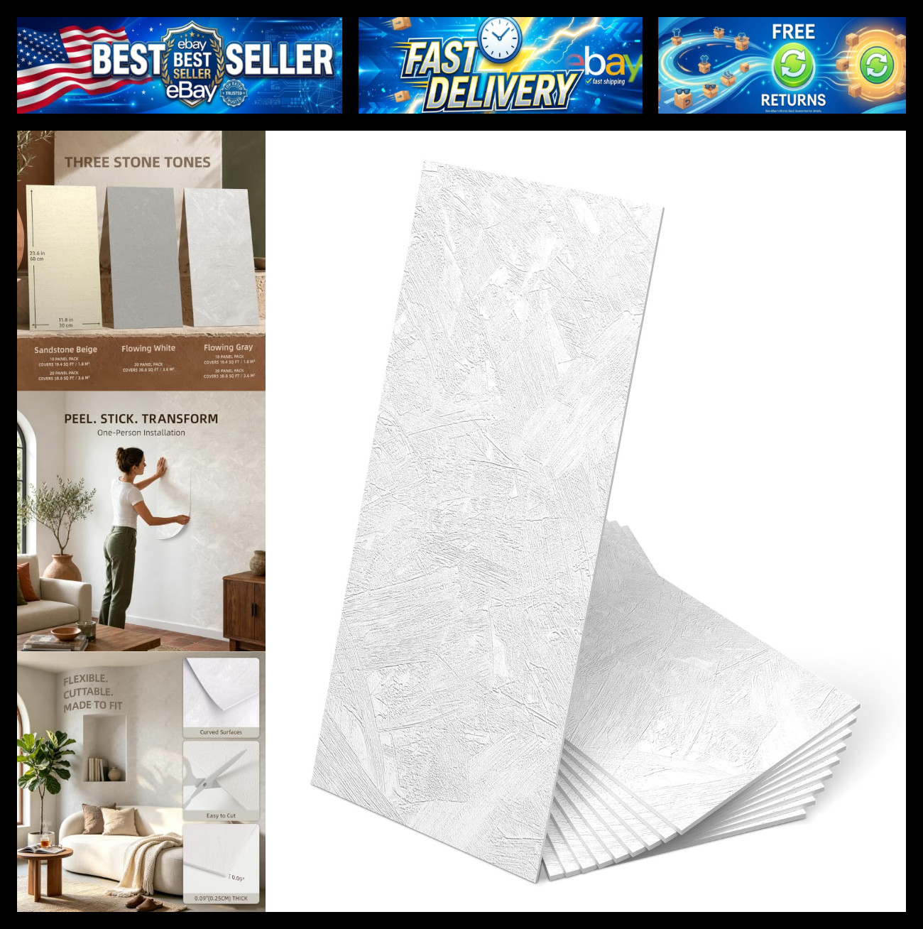 WADILE Peel and Stick Concrete Wall Panels, 11.8\