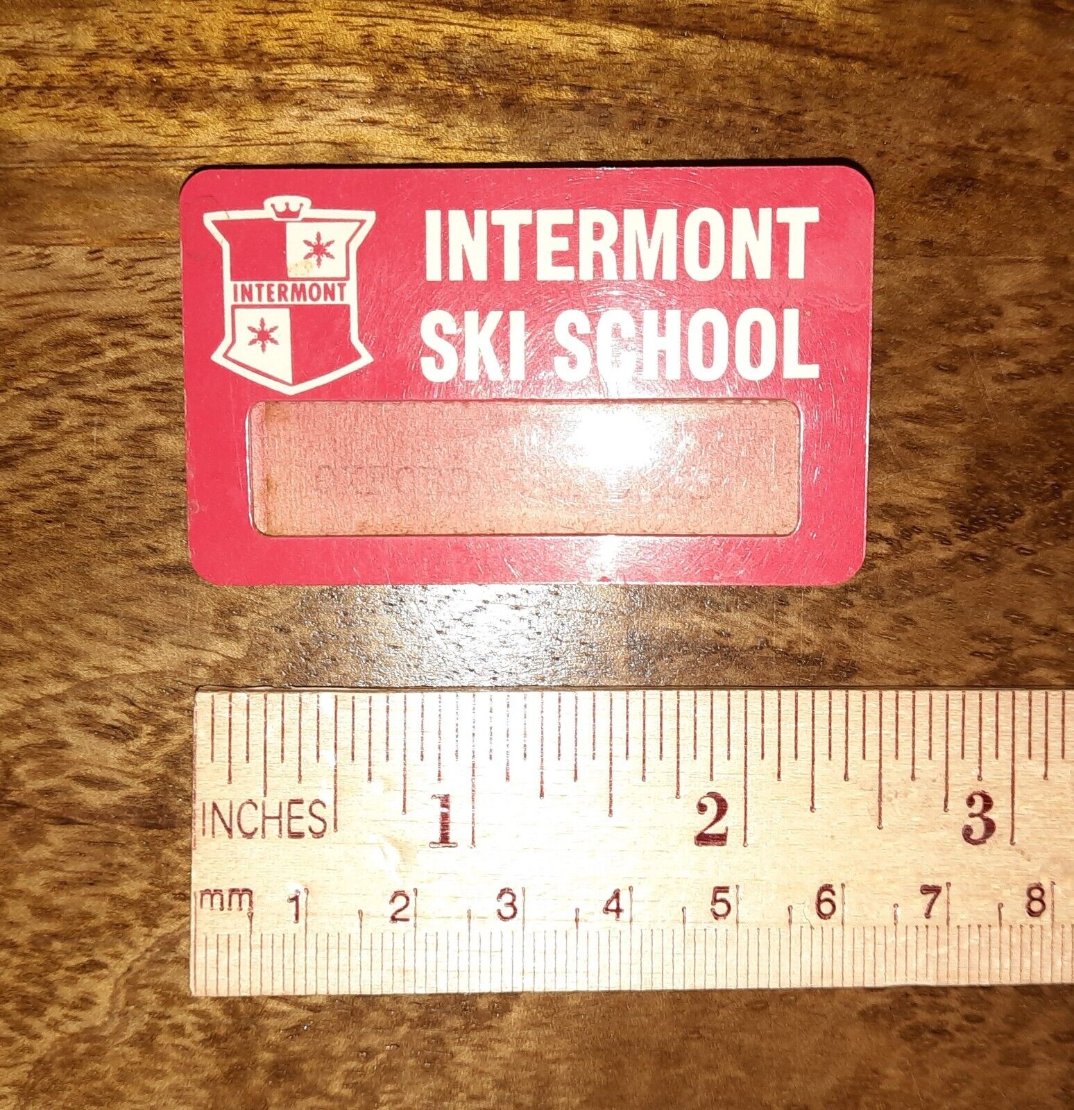 Vintage INTERMONT SKI SCHOOL PINBACK ** PLACE FOR NAME ** OXFORD NY SKI CLUB