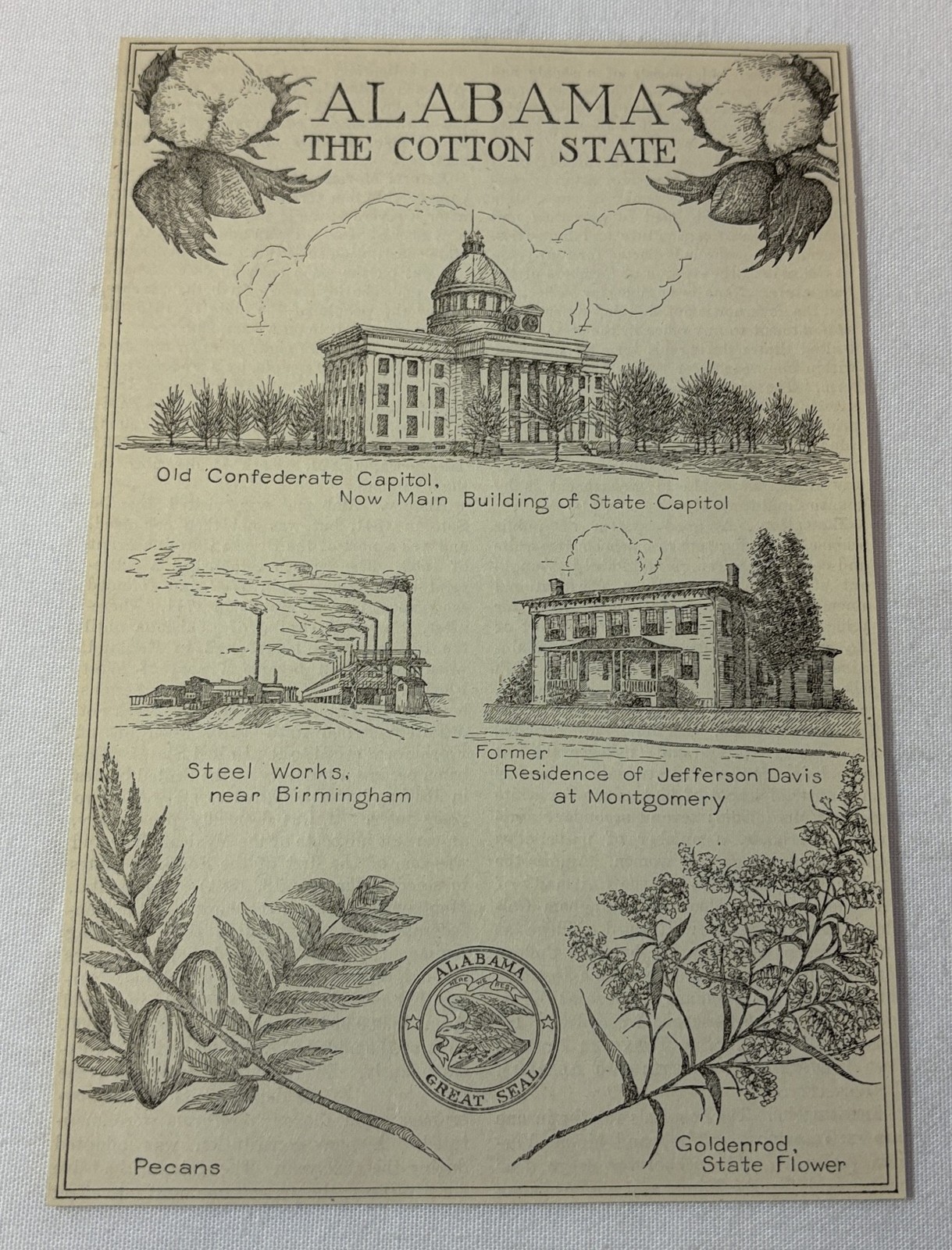 1919 book leaf print ~ ALABAMA The Cotton State