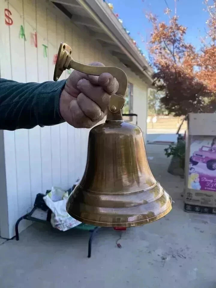 Nautical Hanging Door Ship Bell Vintage Brass Big With Wall Mounted Bracket