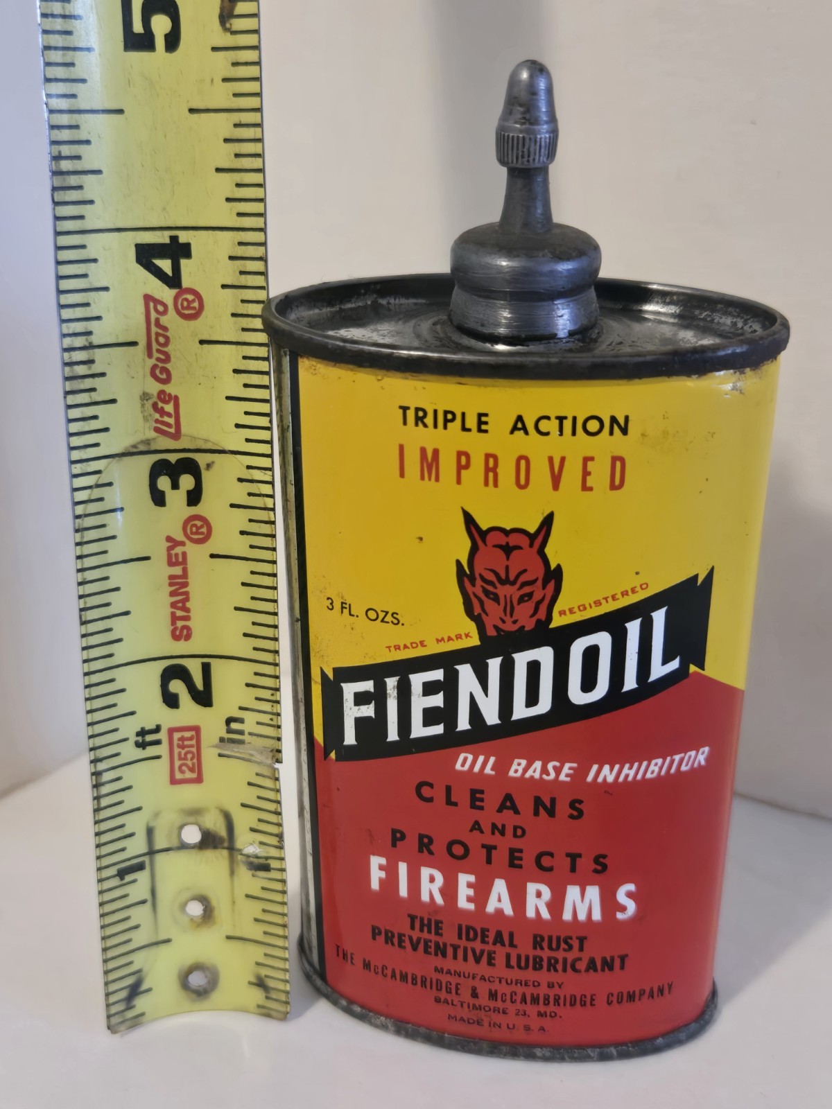 1940's ~VTG FIENDOIL ~3oz LEAD TOP OILER CAN GUN OIL ADVERTISING TIN~ DEVIL HEAD 1940's ~VTG FIENDOIL ~3oz LEAD TOP OILER CAN GUN OIL ADVERTISING TIN~ DEVIL HEAD