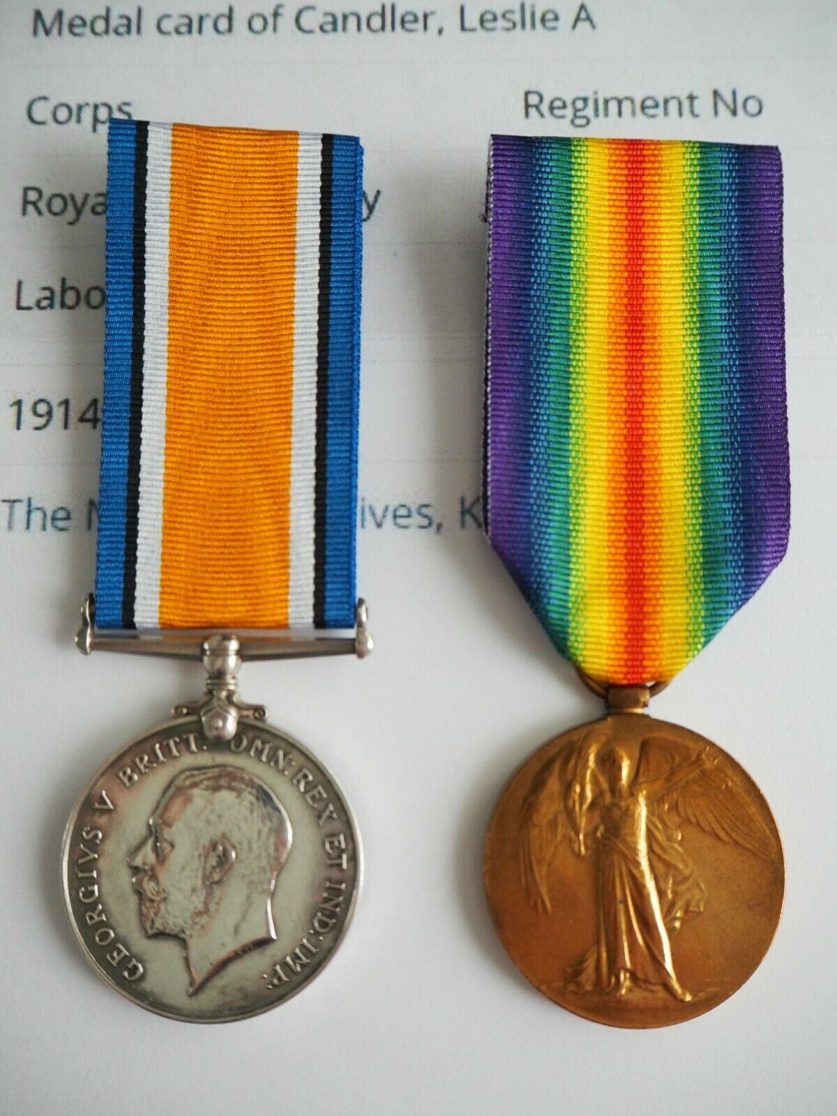 WW1 Medal Pair - 37068 DVR. L. A. CANDLER. R. A.