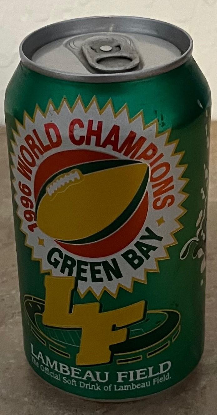 1996 WORLD CHAMPIONS Green Bay Packers Lambeau Field 7up Can 1996 WORLD CHAMPIONS Green Bay Packers Lambeau Field 7up Can