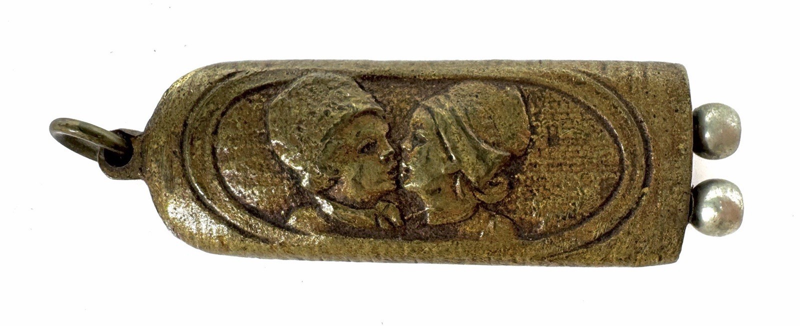 Antique Brass Repousse Kissing Couple Cigar Cutter Cigarette Holder Antique Brass Repousse Kissing Couple Cigar Cutter Cigarette Holder
