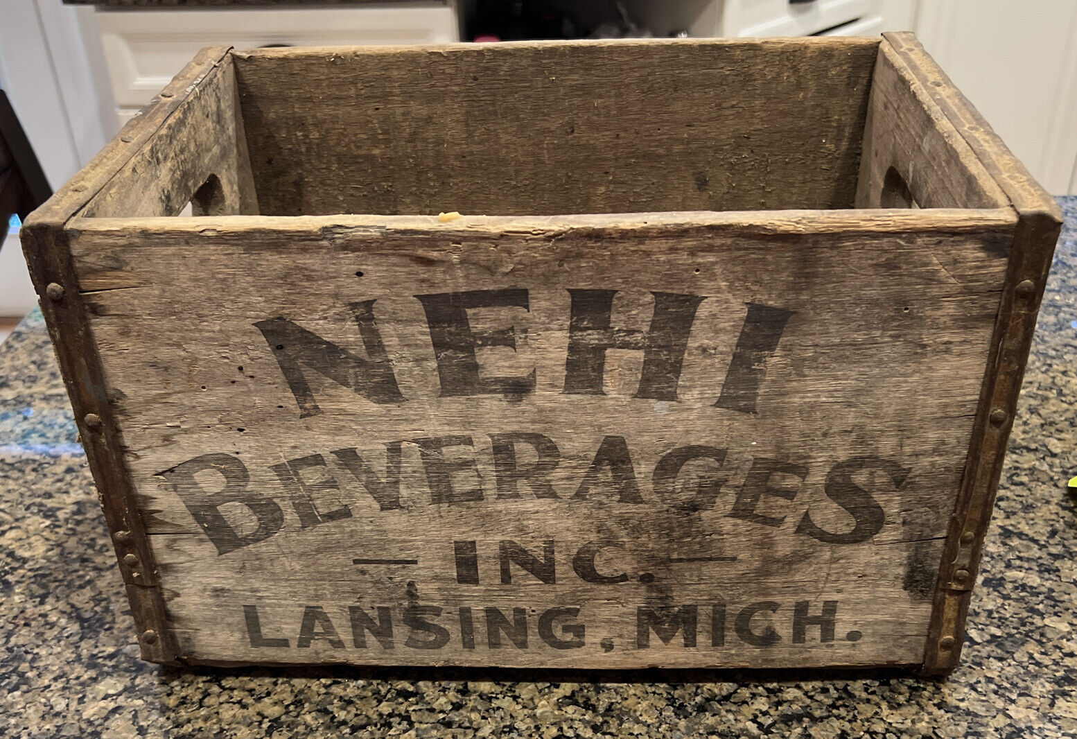 RARE Vintage NEHI Wooden Crate Lansing Michigan. 15” Wide by 9” tall by 10 inch
