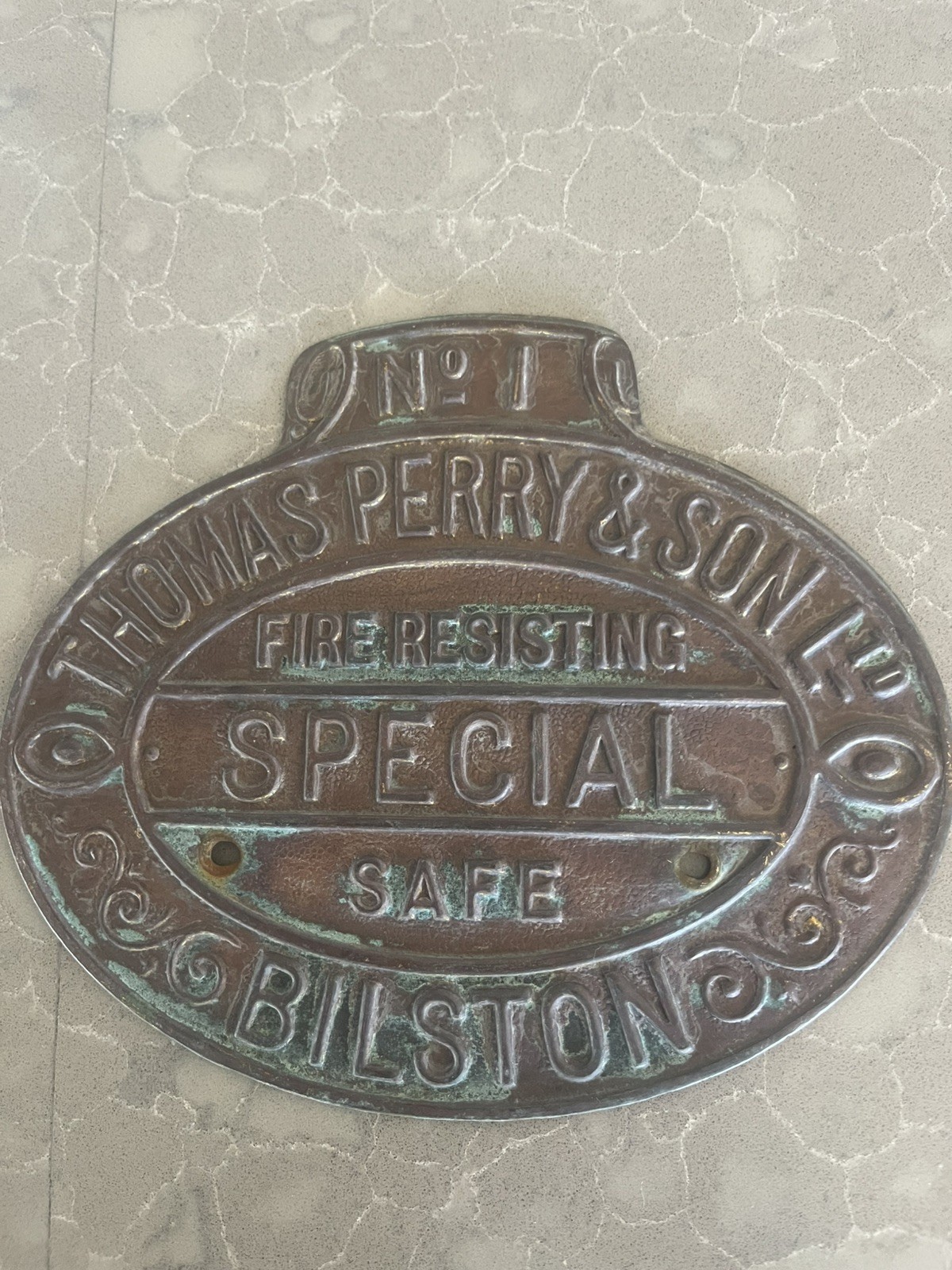 ANTIQUE THOMAS PERRY & SON SAFE MAKER\'S PLAQUE – BILSTON, ENGLAND