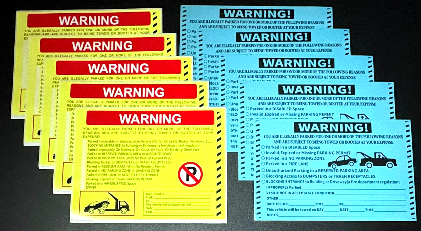 BEST 10 MULTI-REASON NO CAR PARKING STICKERS ⭐ 800+ SOLD ⭐ VIOLATION WARNINGS