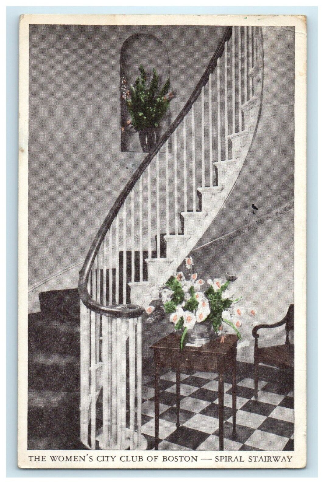 1942 The Women\'s City Club Spiral Stairway Boston Massachusetts MA Postcard