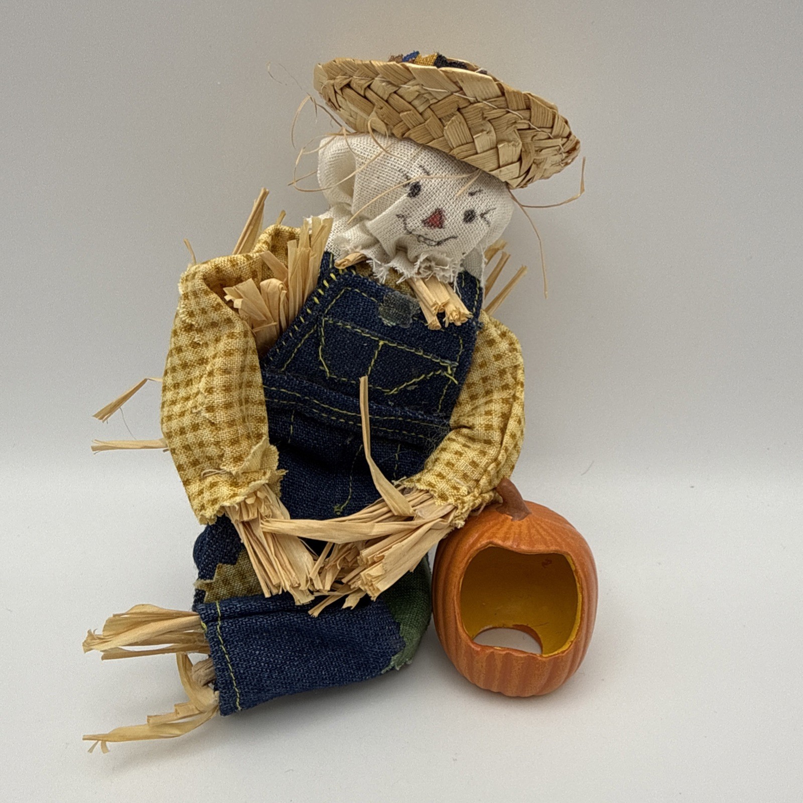 Vintage Fall Scarecrow Figurine with Pumpkin Rustic Autumn Harvest Decor Farm Vintage Fall Scarecrow Figurine with Pumpkin Rustic Autumn Harvest Decor Farm