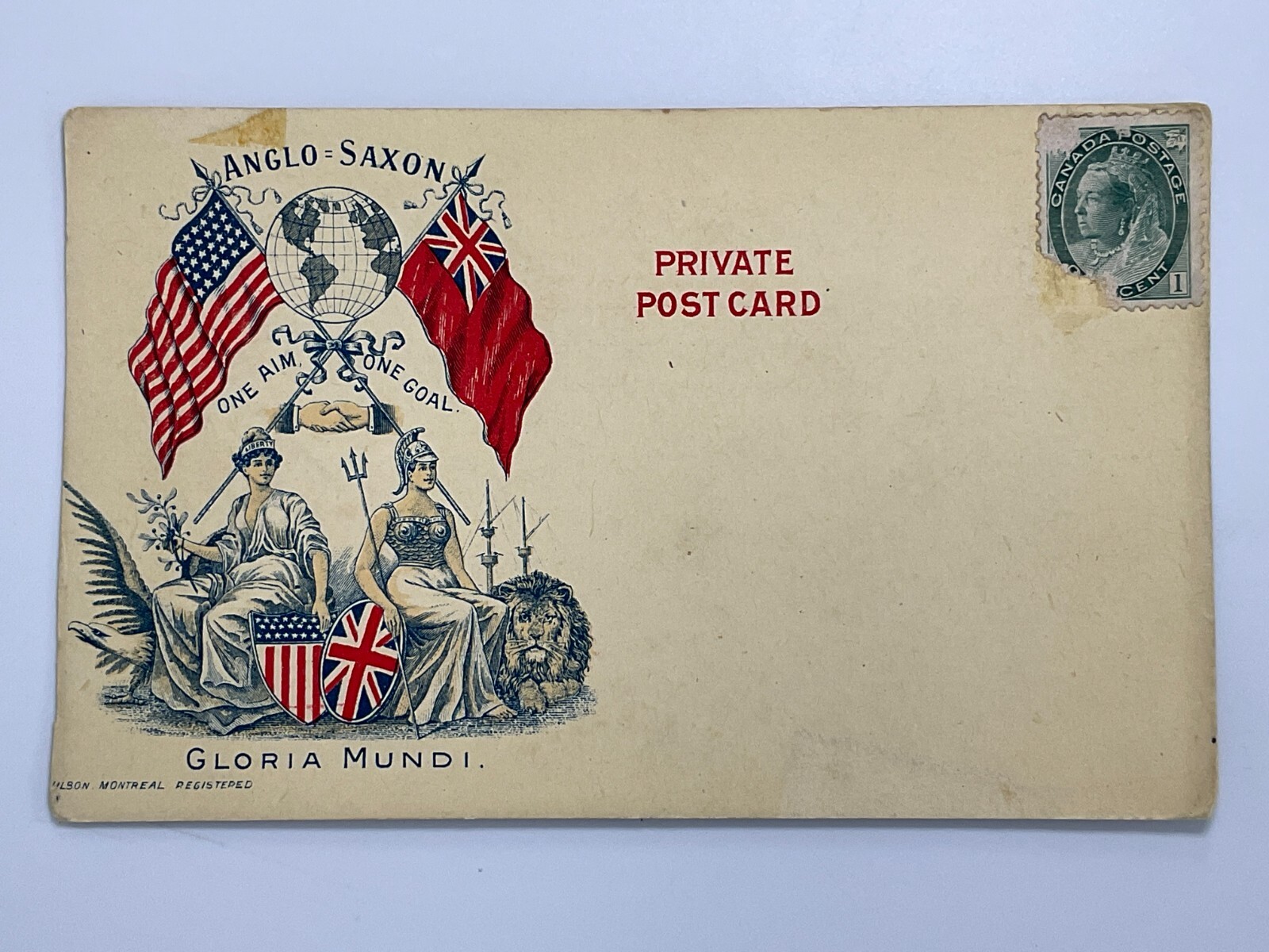 1898 British/USA Anglo-Saxon, Gloria Mundi (Blank- Back) Patriotic UNP Postcard 1898 British/USA Anglo-Saxon, Gloria Mundi (Blank- Back) Patriotic UNP Postcard