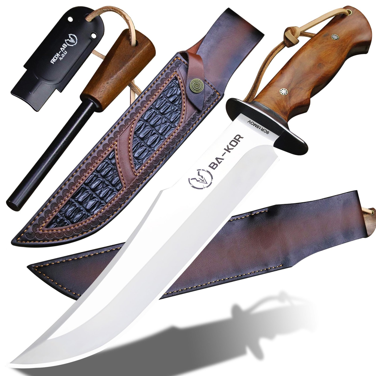 BAKOR Giant DogII 6mm 9CR18MOV steel survival hunting knife 16.4 inches, rose...