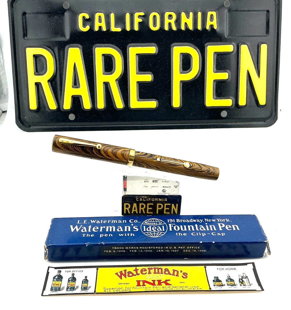 Vintage Waterman 94 OLIVE RIPPLE  Fountain Pen 14K #4 Med Flex Nib Restored box