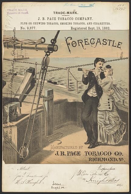 Photo:Richmond VA J B Pace Tobacco Forecastle 1882 Trade Mark Poster