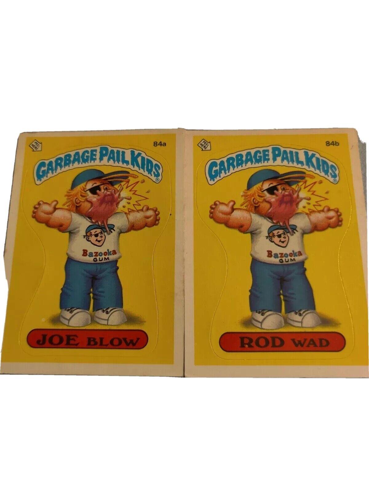 Garbage Pail Kids GPK set cards Joe Blow 84a Rod Wad 84b 1986 Topps