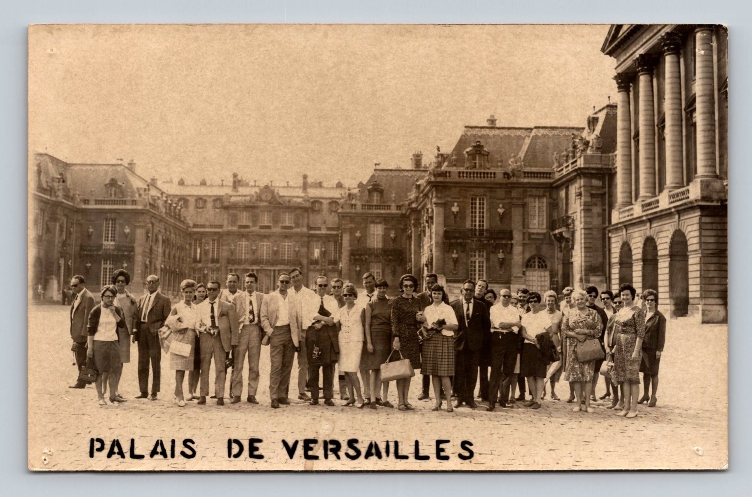 Vintage RPPC Palais de Versailles France Group Photo Tourists 1950s 1960s Vintage RPPC Palais de Versailles France Group Photo Tourists 1950s 1960s