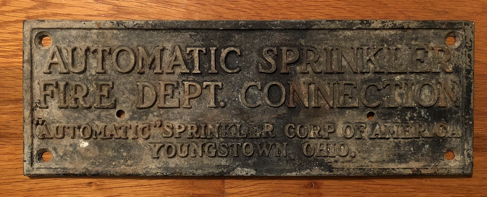Automatic Sprinkler Fire Dept. Connection Metal Plaque Sign Youngstown, Ohio OH Automatic Sprinkler Fire Dept. Connection Metal Plaque Sign Youngstown, Ohio OH