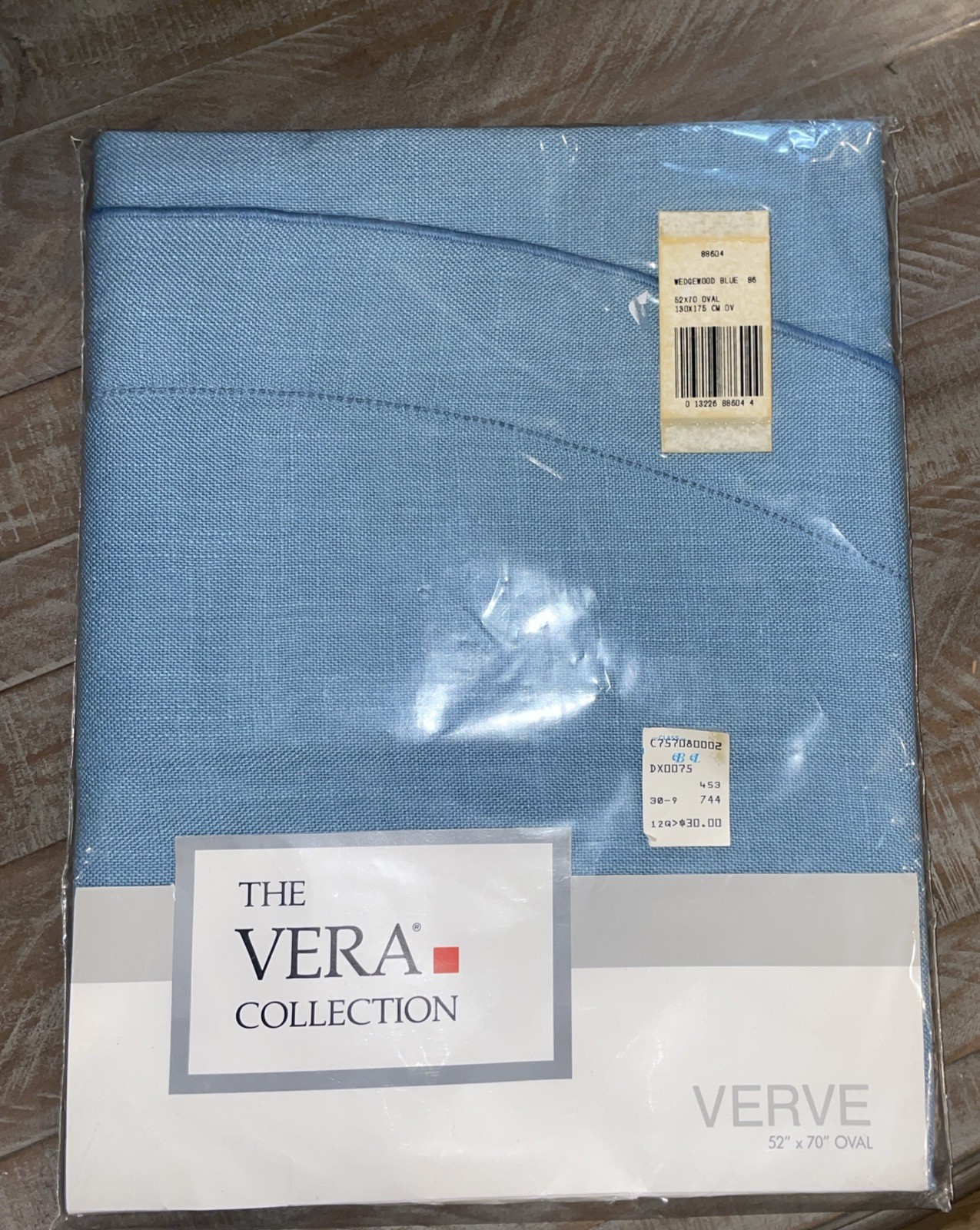 Vintage 1986 VERA Verve 52x70 OVAL Tablecloth Blue Linen NEW in Package OStk Vintage 1986 VERA Verve 52x70 OVAL Tablecloth Blue Linen NEW in Package OStk