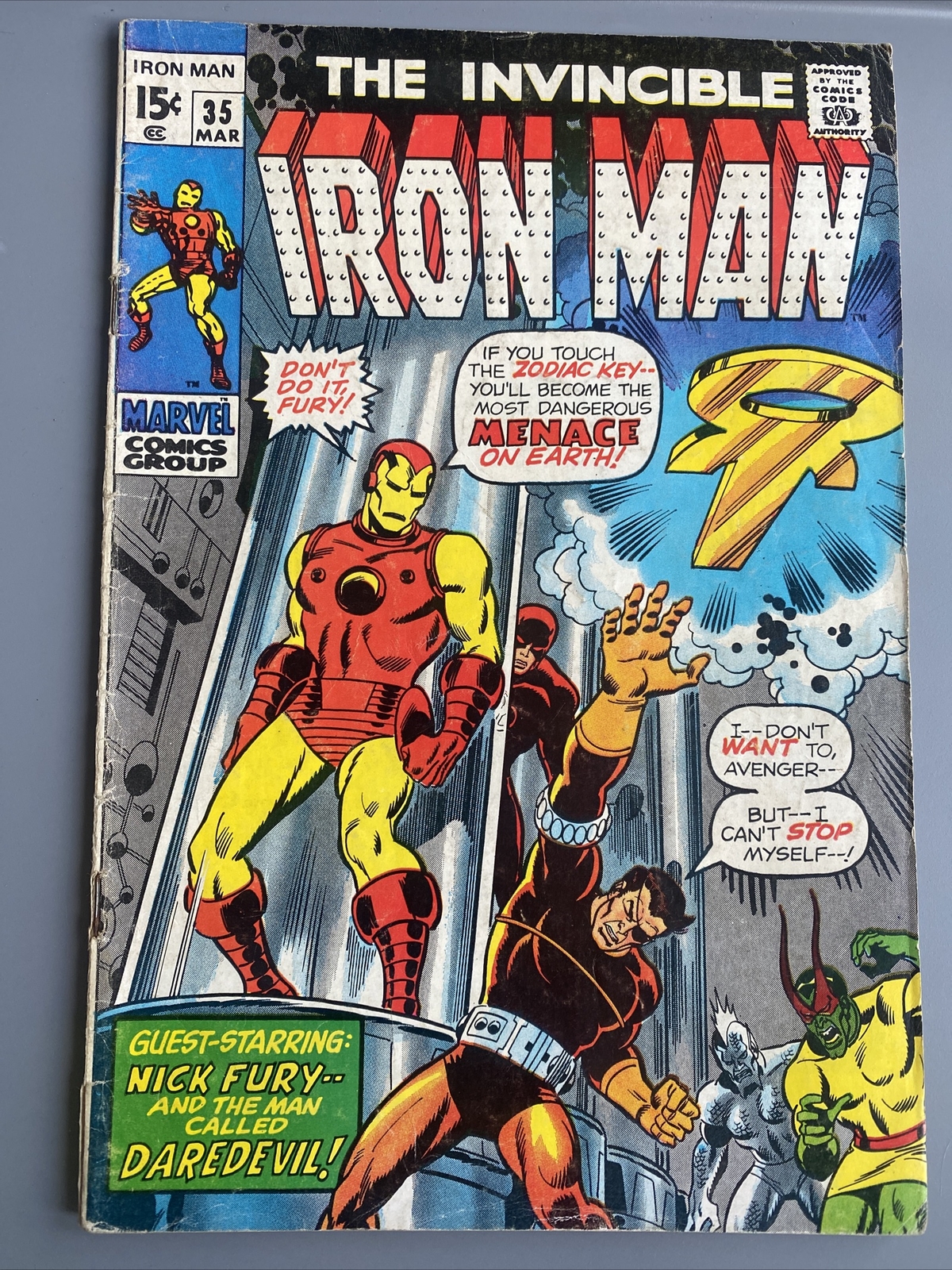 Iron Man #35 1971 -- Daredevil, Nick Fury, Jasper, Madame Masque. Iron Man #35 1971 -- Daredevil, Nick Fury, Jasper, Madame Masque.
